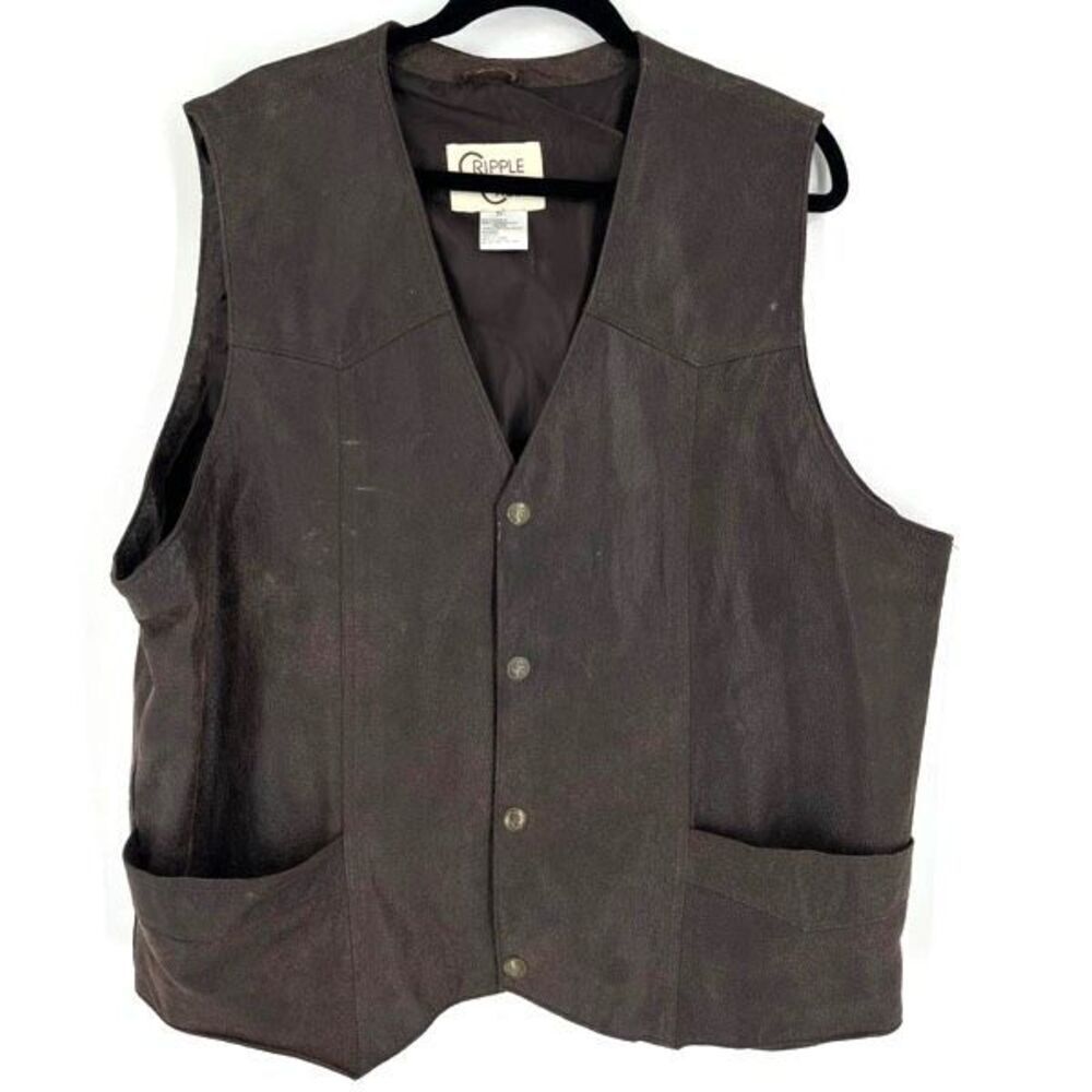 Vintage Cripple‎ Creek Men's Suede Leather Vest Jacket Chocolate Brown Size 3XL